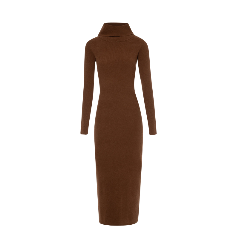 KNITTED LONG DRESS COFFEE